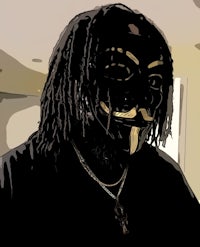 an illustration of a man with dreadlocks and a mask